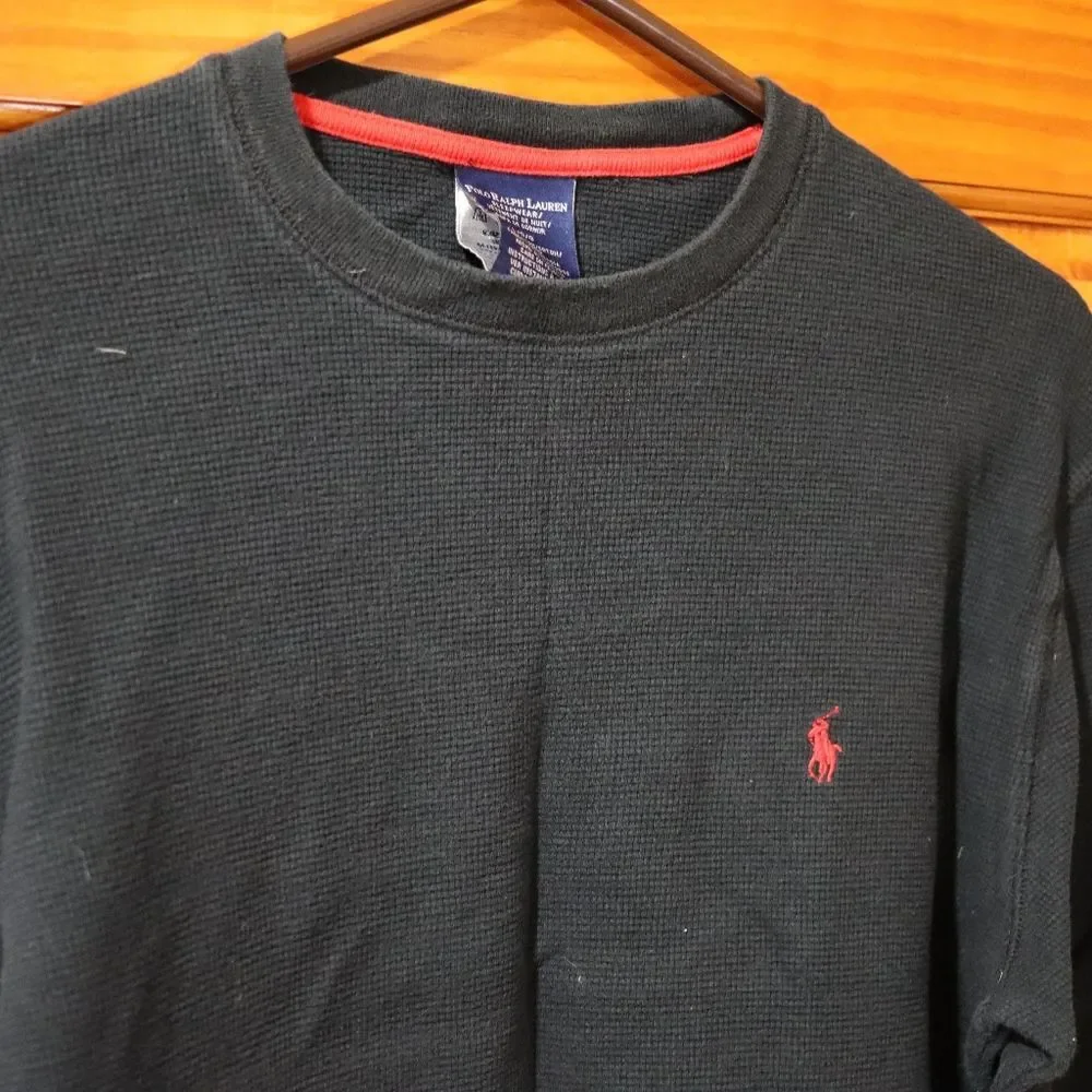 Polo Ralph Lauren Black Thermal Pullover Sleep Top Pajama Cozy Cotton LG